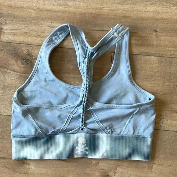 4/$25 SOUL BY SOULCYCLE Blue Seamless Braided-Back Sports Bra Sz S - Picture 2 of 4